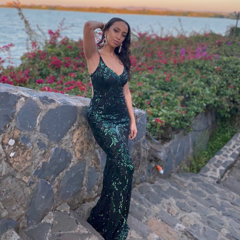 Black & Green Beaded Gown